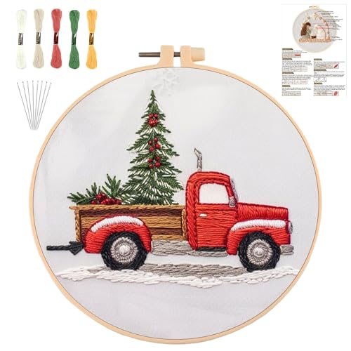 QUANMAITONG Sticken Set Erwachsene，Stickset Weihnachten für Anfänger Embroidery Kit Stickerei, Stick And Poke Stickbilder Stickrahmen DIY, Kreuzstich Weihnachten Deko (Weihnachtstruck) von QUANMAITONG