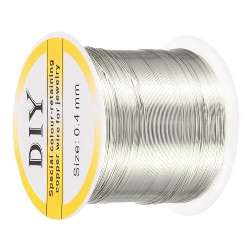 QUARKZMAN 0,4 mm / 26 Gauge Kupferdraht für die Schmuckherstellung, 1 Rolle Craft Anlaufbeständiger Perlen Draht für Schmuckherstellung Zubehör DIY (Silber)-100m von QUARKZMAN