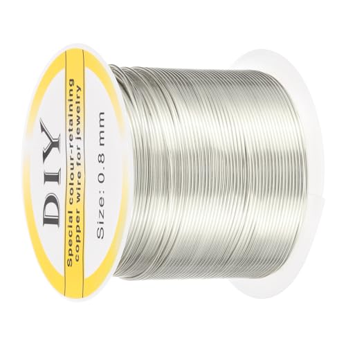 QUARKZMAN 0,8 mm / 20 Gauge Kupferdraht für die Schmuckherstellung, 1 Rolle handwerklicher anlaufgeschützter Perlen-Draht für Schmuckherstellung DIY (Silber) - 22m von QUARKZMAN