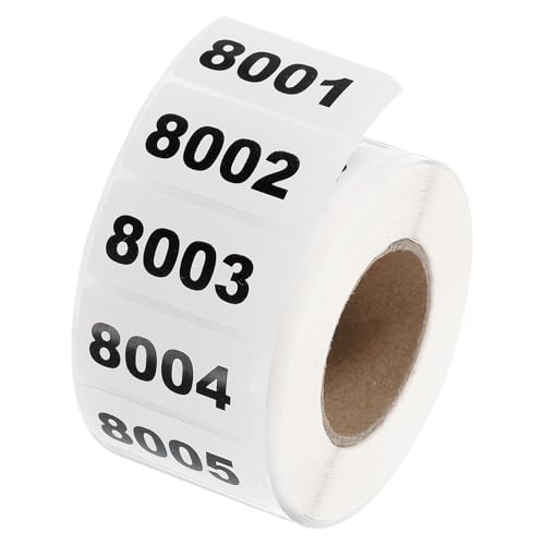 QUARKZMAN 1 Roll Inventarnummernaufkleber, 8001-9000 fortlaufend nummerierte Etiketten Selbstklebende wasserdichte Etiketten Tag für die Lagerklassifizierungsmaterialien (1,6x0,8 Zoll) von QUARKZMAN