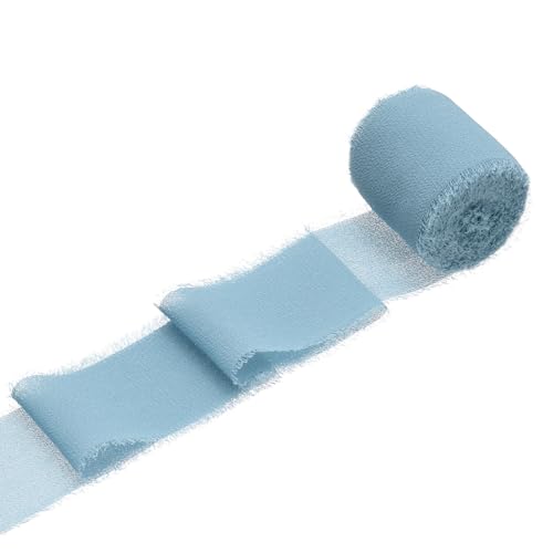 QUARKZMAN 1 Rolle Chiffonband, 1,5 Zoll x 5 Yard handgefertigtes Fransen-Seidenband für Blumenstraußverpackung Hochzeitsdekoration Braut DIY Basteln Blau von QUARKZMAN