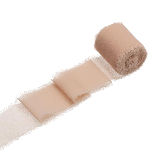 QUARKZMAN 1 Rolle Chiffonband, 1,5 Zoll x 5 Yard handgefertigtes Fransen-Seidenband für Blumenstraußverpackung Hochzeitsdekoration Braut DIY Basteln Dunkelrosa von QUARKZMAN