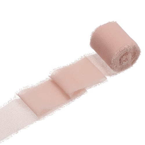QUARKZMAN 1 Rolle Chiffonband, 1,5 Zoll x 5 Yard handgefertigtes Fransen-Seidenband für Blumenstraußverpackung Hochzeitsdekoration Braut DIY Basteln Pink von QUARKZMAN