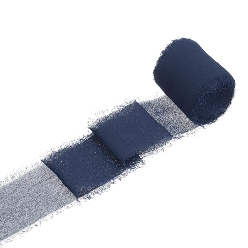 QUARKZMAN 1 Rolle Chiffonband, 1,5 Zoll x 5 Yard handgefertigtes Fransen-Seidenband für Blumenstraußverpackung Hochzeitsdekoration Braut DIY Basteln Tiefblau von QUARKZMAN