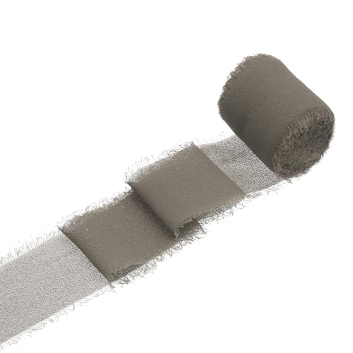 QUARKZMAN 1 Rolle Chiffonband, 1,5 Zoll x 5 Yard handgefertigtes Fransen-Seidenband für Blumenstraußverpackung Hochzeitsdekoration Braut DIY Basteln Tiefes Khaki von QUARKZMAN