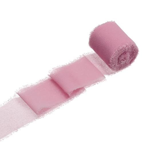 QUARKZMAN 1 Rolle Chiffonband, 1,5 Zoll x 5 Yard handgefertigtes Fransen-Seidenband für Blumenstraußverpackung Hochzeitsdekoration Braut DIY Basteln Tiefrosa von QUARKZMAN