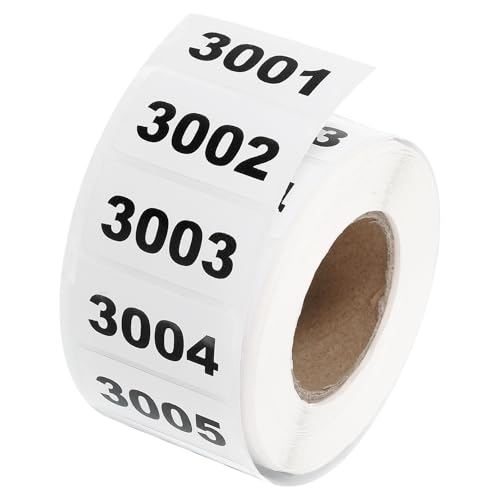 QUARKZMAN 1 Rolle Inventarnummernaufkleber, 3001-4000 aufeinanderfolgende nummerierte Selbstklebende wasserdichte Tag für die Lagerklassifizierungsmaterialien (1,6x0,8 Zoll) von QUARKZMAN