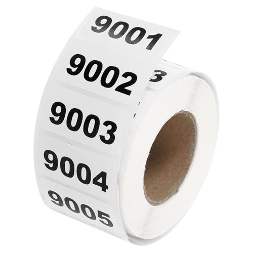 QUARKZMAN 1 Rolle Inventarnummernaufkleber, 9001-10000 fortlaufend nummerierte Etiketten Selbstklebende wasserdichte Etiketten Tag für die Lagerklassifizierungsmaterialien (1,6x0,8 Zoll) von QUARKZMAN