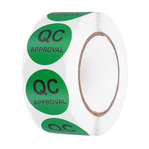 QUARKZMAN 1 Rolle à 500 Stück Prüfplaketten, "QC APPROVAL" 25 mm Ø runde Qualitätssicherungsaufkleber in Grün für Lagerorganisation und Warenprüfung,Grün von QUARKZMAN
