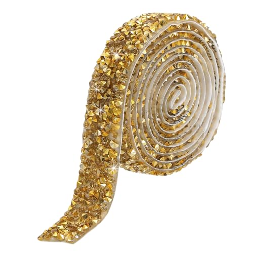 QUARKZMAN 1 Stück Harz Strassband 1 Yard x 15mm Selbstklebendes Diamant Strassband für DIY Handwerk Gold von QUARKZMAN