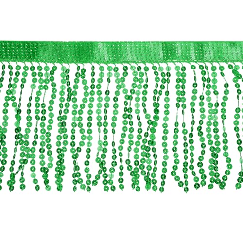 QUARKZMAN 1 Yard 6 Inch Paillettenfransenbesatz, Pailletten Spitzen Funkelnder Fransenbesatz Quaste Band für DIY Lateinamerikanisches Tanzkleid Kleidung Nähen Handwerk Dekor (Grün) von QUARKZMAN