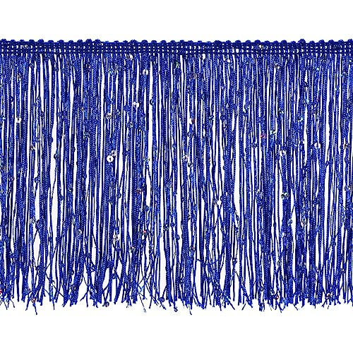 QUARKZMAN 1 Yard von 15cm/6" Pailletten Franse Besatzmen Glitzernde Basteln Fringe Quaste Trimmen Farbband für Kostüm Kleider Basteln Nähen Kunsthandwerk Dekoration (3.28 ft/1m) Blau von QUARKZMAN