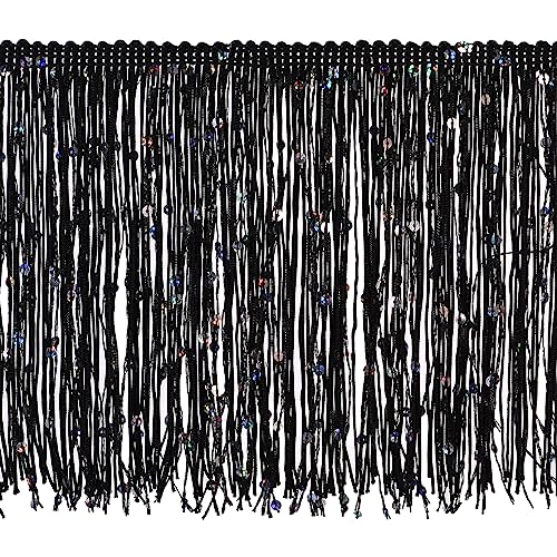 QUARKZMAN 1 Yard von 15cm/6" Pailletten Franse Besatzmen Glitzernde Basteln Fringe Quaste Trimmen Farbband für Kostüm Kleider Basteln Nähen Kunsthandwerk Dekoration (3.28 ft/1m) Schwarz von QUARKZMAN