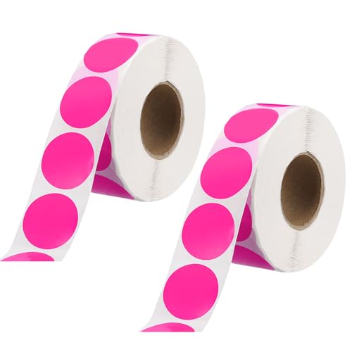 QUARKZMAN 1-Zoll-Kreis-Punktaufkleber Farbcodierungsetiketten Blank Round Label Wasserdichter Aufkleber für Organisieren Geschenkbox (Fluoreszierendes Pink, 2 Rollen, 2000 Stück) von QUARKZMAN