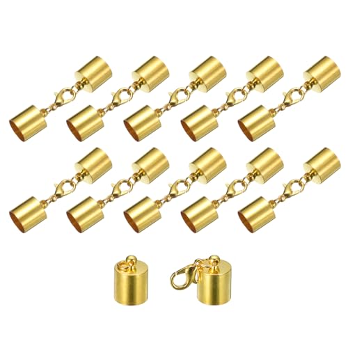 QUARKZMAN 10 Sets 10mm Lederkordel-Endkappen mit Karabinerverschlüssen, Fassabschlüssen für die DIY-Herstellung von Lederarmbändern, Goldfarben von QUARKZMAN