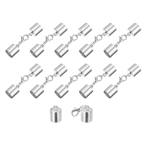 QUARKZMAN 10 Sets 10mm Lederkordel-Endkappen mit Karabinerverschlüssen, Fassabschlüssen für die DIY-Herstellung von Lederarmbändern, Silberton von QUARKZMAN