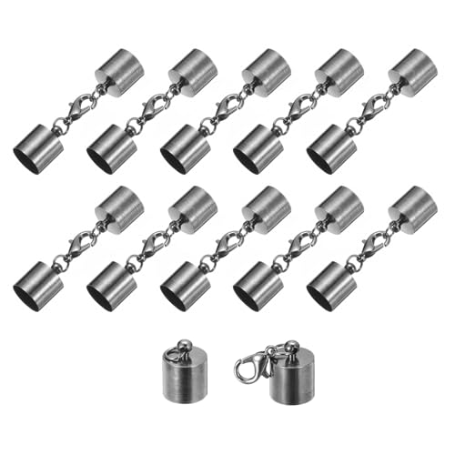 QUARKZMAN 10 Sets 10mm Lederkordel-Endkappen mit Karabinerverschlüssen, Fassabschlüssen für die Herstellung von Lederarmbändern, metallisch schwarz von QUARKZMAN