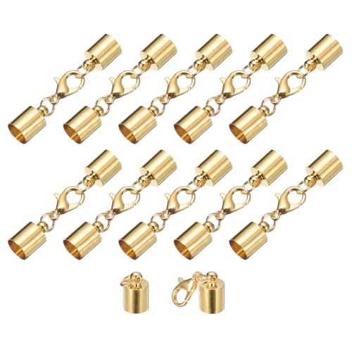 QUARKZMAN 10 Sets 7mm Lederkordel-Endkappen mit Karabinerverschlüssen, Fassabschlüssen für die DIY-Herstellung von Lederarmbändern, Hellgolden von QUARKZMAN