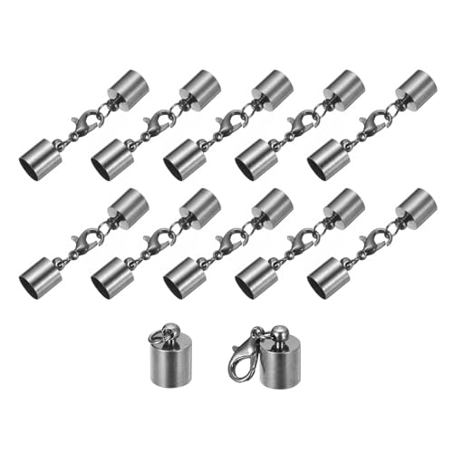 QUARKZMAN 10 Sets 8mm Lederkordel-Endkappen mit Karabinerverschlüssen, Fassabschlüssen für die Herstellung von Lederarmbändern, metallisch schwarz von QUARKZMAN