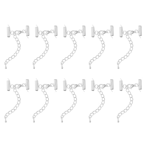 QUARKZMAN 10 Sets Endkappen mit Karabinerverschlüssen und Verlängerungskette, 13mm Röhrenverschluss für DIY-Bastelarbeiten, Silberton von QUARKZMAN