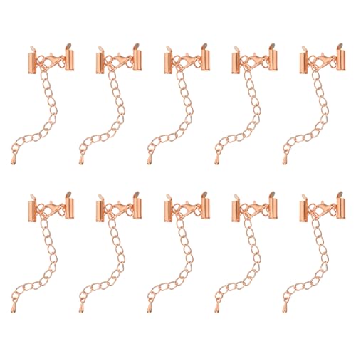 QUARKZMAN 10 Sets Röhrenschlussklemmen mit Karabinerverschlüssen & Verlängerungsketten, 10 mm Röhrenschlussklemmen für DIY-Bastelarbeiten, Roségold von QUARKZMAN