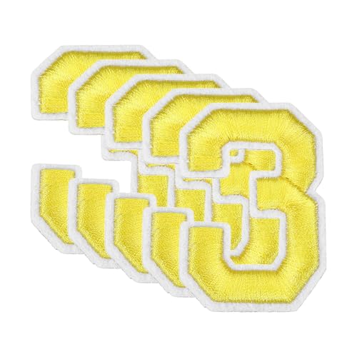 QUARKZMAN 10 Stk. Nummern-Patches 2,4" Höhe Nummer 3 Bestickte Dekorative Reparatur-Patches zum Aufbügeln/Nähen von Stickerei-Applikationen für Dekor Kleidung Schuhe DIY Basteln, Gelb QUARKZMAN 10 Stk. Nummern-Patches 2,4" Höhe Nummer 3 Bestickte Dekorative Reparatur-Patches zum Aufbügeln/Nähen von Stickerei-Applikationen für Dekor Kleidung Schuhe DIY Basteln, Gelb von QUARKZMAN