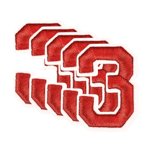 QUARKZMAN 10 Stk. Nummern-Patches 2,4" Höhe Nummer 3 Bestickte Dekorative Reparatur-Patches zum Aufbügeln/Nähen von Stickerei-Applikationen für Dekor Kleidung Schuhe DIY Basteln, Rot von QUARKZMAN