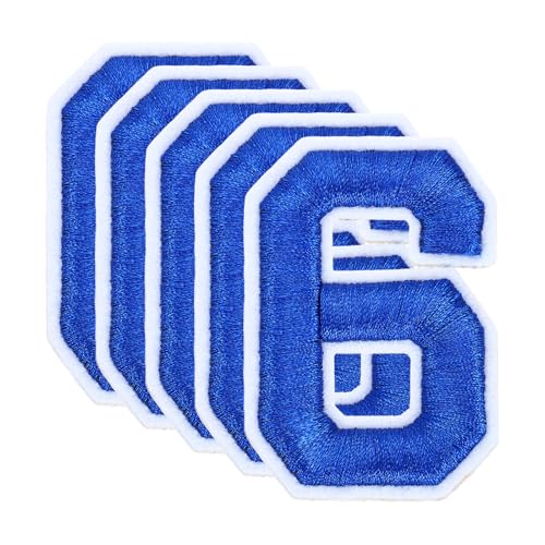 QUARKZMAN 10 Stk. Nummern-Patches 2,4" Höhe Nummer 6 Bestickte Dekorative Reparatur-Patches zum Aufbügeln/Nähen von Stickerei-Applikationen für Dekor Kleidung Schuhe DIY Basteln, Blau von QUARKZMAN
