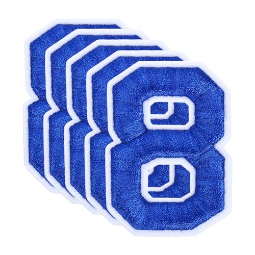 QUARKZMAN 10 Stk. Nummern-Patches 2,4" Höhe Nummer 8 Bestickte Dekorative Reparatur-Patches zum Aufbügeln/Nähen auf Stickerei-Applikationen für Dekor Kleidung Schuhe DIY Basteln, Blau von QUARKZMAN