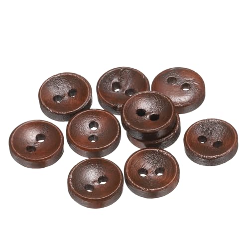 QUARKZMAN 10 Stück 18L Holz Nähknopf 15/32" (11.5mm) 2 Löcher Holz Rund Ersatzknöpfe Für Kleidung DIY Basteldekoration, Mittelbraun von QUARKZMAN