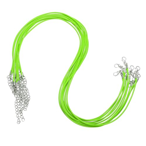 QUARKZMAN 10 Stück 20 Zoll Gewachste Halskette Schnur, Großhandel Halskette Schnur mit Verschluss 1,5 mm Gewachste Leder Schnur Seil für DIY Armband Anhänger, Fluoreszierendes Grün von QUARKZMAN