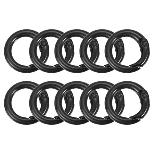QUARKZMAN 10 Stück 20 mm O-Ring-Clip, Zinklegierung, bunte Feder-O-Ringe, runde Clip-Karabinerhaken, Schnallen, DIY-Zubehör für Taschen und Geldbörsen (Schwarz) von QUARKZMAN