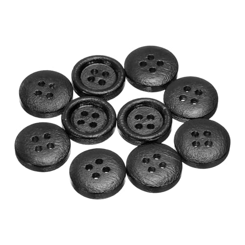 QUARKZMAN 10 Stück 24L Holzknöpfe 5/8" (15mm) 4 Löcher knöpfe zum annähen Holz Runde Bastel Ersatzknöpfe für Kleidung DIY Dekoration, Schwarz von QUARKZMAN