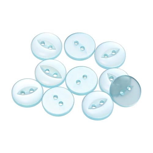 QUARKZMAN 10 Stück Knöpfe 15 mm Harzknöpfe 2 Löcher Rund Bastelknöpfe Kinderknöpfe Klein Babyknöpfe Nähen Mini Buttons zum Annähen T-Shirt Kleidung Scrapbooking Dekorieren, Seeblau von QUARKZMAN