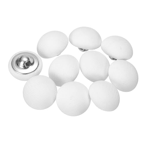 QUARKZMAN 10 Stück Knöpfe mit Stoffüberzug 15mm Buttons zum Annähen Metallschaft Ösen Stoffknöpfe Halbkreis Nähknöpfe Vintage Ösenknöpfe für Anzüge Mantel Jacken Blazer Hemd, Weiß von QUARKZMAN