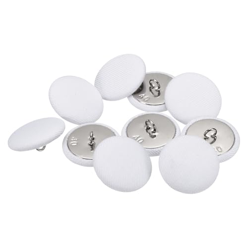 QUARKZMAN 10 Stück 25 mm Knöpfe Weiß mit Stoffüberzug, Vintage Stoffknöpfe Bezogen Nähknöpfe Runde Bastelknöpfe Metallschaft für Mantel Jacke Anzüge Kleider Blusen DIY Projekte von QUARKZMAN