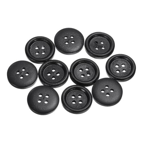 QUARKZMAN 10 Stück 32L Holzknöpfe 4/5" (20mm) 4 Löcher knöpfe zum annähen Holz Rund Handwerk Ersatzknöpfe für Kleidung DIY Dekoration, Schwarz von QUARKZMAN