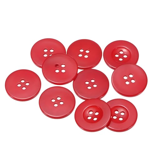 QUARKZMAN 10 Stück Knöpfe 25mm Bastelknöpfe Rot Nähknöpfe Harz Rund Flach 4-Loch Kunststoffknöpfe für Nähen DIY Handwerk Scrapbooking Dekorieren Kleidung Mänteln Blusen Hemden von QUARKZMAN
