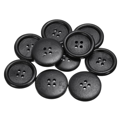 QUARKZMAN 10 Stück 44L Holzknöpfe 1-1/8" (28mm) 4 Löcher knöpfe zum annähen Holz Rund Handwerk Ersatzknöpfe für Kleidung DIY Dekoration, Schwarz von QUARKZMAN
