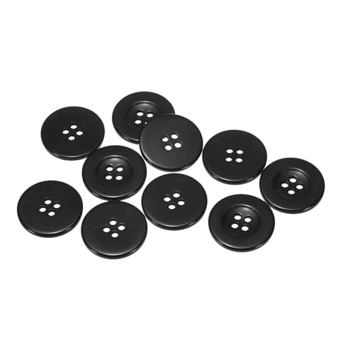 QUARKZMAN 10 Stück Knöpfe 30mm Bastelknöpfe Schwarz Nähknöpfe Harz Rund Flach 4-Loch Kunststoffknöpfe für Nähen DIY Handwerk Scrapbooking Dekorieren Kleidung Mänteln Blusen Hemden von QUARKZMAN