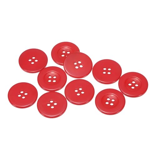 QUARKZMAN 10 Stück 48L Nähen Harz Knöpfe 1-1/4" (30mm) Harz Rund Flach 4-Loch Handwerk Ersatzknöpfe für Mäntel Nähen Kleidung und DIY, Rot von QUARKZMAN