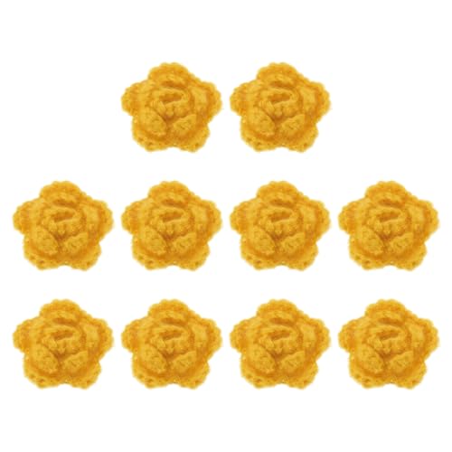 QUARKZMAN 10 Stück Blumen Aufnäher, 50mm Häkelblumen Blumenstickerei Applikationen Verzierungen für DIY Haare Hüte Kleidung Hochzeit Dekor Handwerk, Dunkelgelb von QUARKZMAN