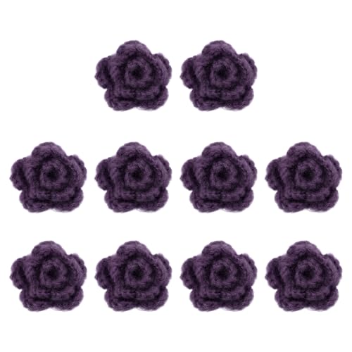QUARKZMAN 10 Stück Blumen Aufnäher, 50mm Häkelblumen Blumenstickerei Applikationen Verzierungen für DIY Haare Hüte Kleidung Hochzeit Dekor Handwerk, Dunkellila von QUARKZMAN