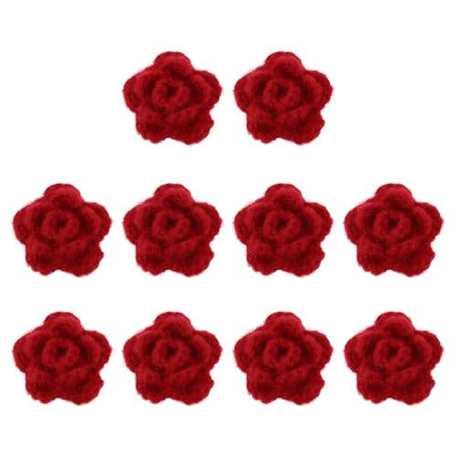 QUARKZMAN 10 Stück Blumen Aufnäher, 50mm Häkelblumen Blumenstickerei Applikationen Verzierungen für DIY Haare Hüte Kleidung Hochzeit Dekor Handwerk, Dunkelrot von QUARKZMAN