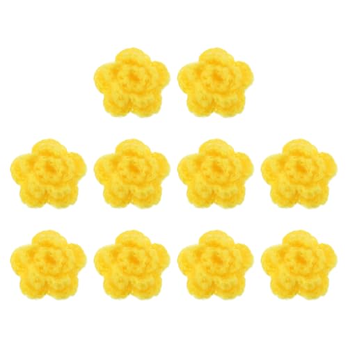 QUARKZMAN 10 Stück Blumen Aufnäher, 50mm Häkelblumen Blumenstickerei Applikationen Verzierungen für DIY Haare Hüte Kleidung Hochzeit Dekor Handwerk, Gelb von QUARKZMAN