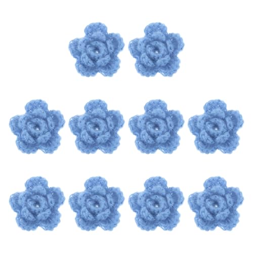 QUARKZMAN 10 Stück Blumen Aufnäher, 50mm Häkelblumen Blumenstickerei Applikationen Verzierungen für DIY Haare Hüte Kleidung Hochzeit Dekor Handwerk, Lila Blau von QUARKZMAN