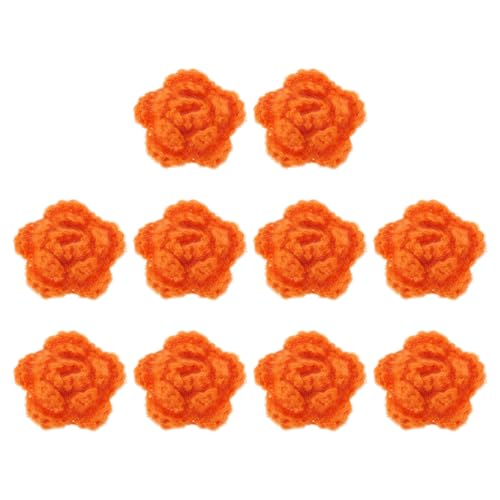 QUARKZMAN 10 Stück Blumen Aufnäher, 50mm Häkelblumen Blumenstickerei Applikationen Verzierungen für DIY Haare Hüte Kleidung Hochzeit Dekor Handwerk, Orange Rot von QUARKZMAN