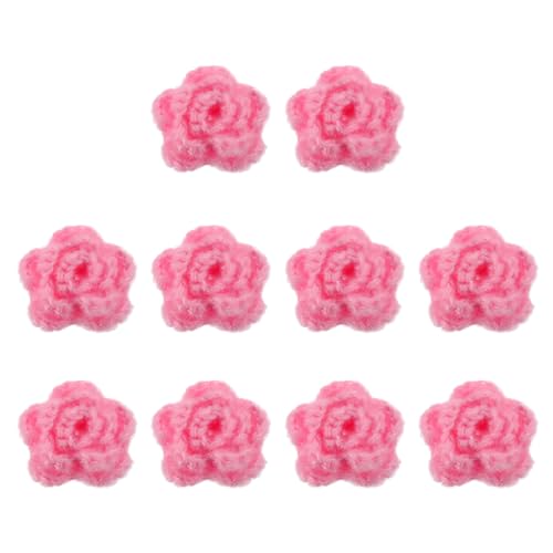 QUARKZMAN 10 Stück Blumen Aufnäher, 50mm Häkelblumen Blumenstickerei Applikationen Verzierungen für DIY Haare Hüte Kleidung Hochzeit Dekor Handwerk, Rosarot von QUARKZMAN