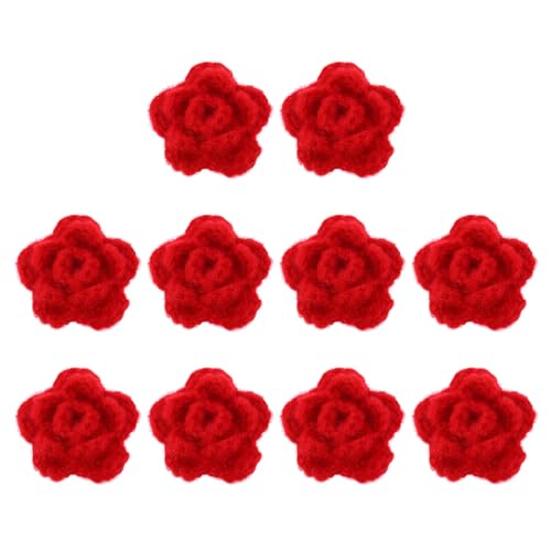QUARKZMAN 10 Stück Blumen Aufnäher, 50mm Häkelblumen Blumenstickerei Applikationen Verzierungen für DIY Haare Hüte Kleidung Hochzeit Dekor Handwerk, Rot von QUARKZMAN