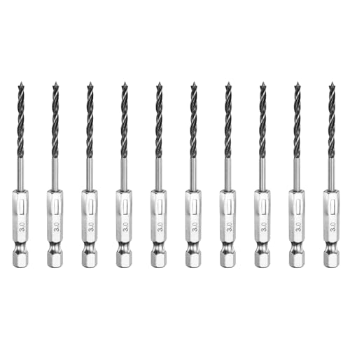 QUARKZMAN 10 Stück Brad Point Bohrer Set 1/8" Durchmesser Hochwertiger Spiralbohrer aus hochwertigem Kohlenstoffstahl mit 1/4" Sechskantschaft zum Bohren von Weichholz, Verbundholz, MDF von QUARKZMAN